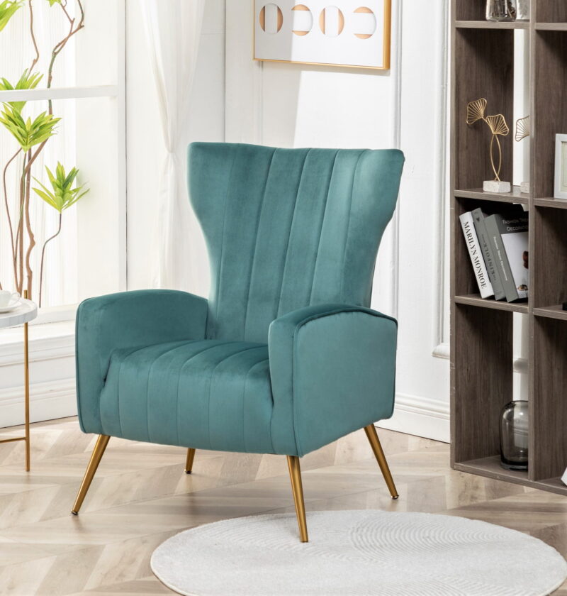 US Pride Furniture Kaleigh 27.56"W Velvet Living Room Sofa Chair with Metal Legs, Teal - Image 4