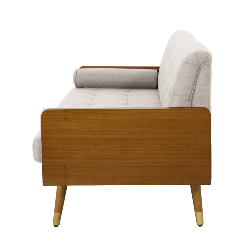 Noble House Orlando Mid Century Modern Tufted Fabric Sofa, Beige - Image 4
