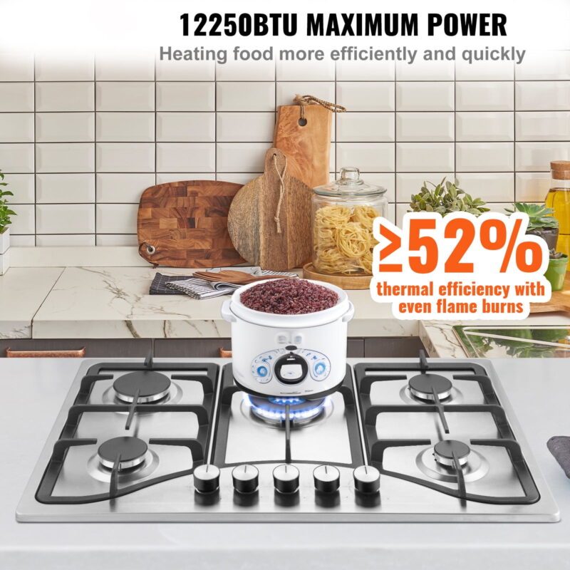 KFFKFF Gas Cooktop Stove Top 30 inch Max 12250BTU 5 Burners Built-in LPG/NG Convertible - Image 2