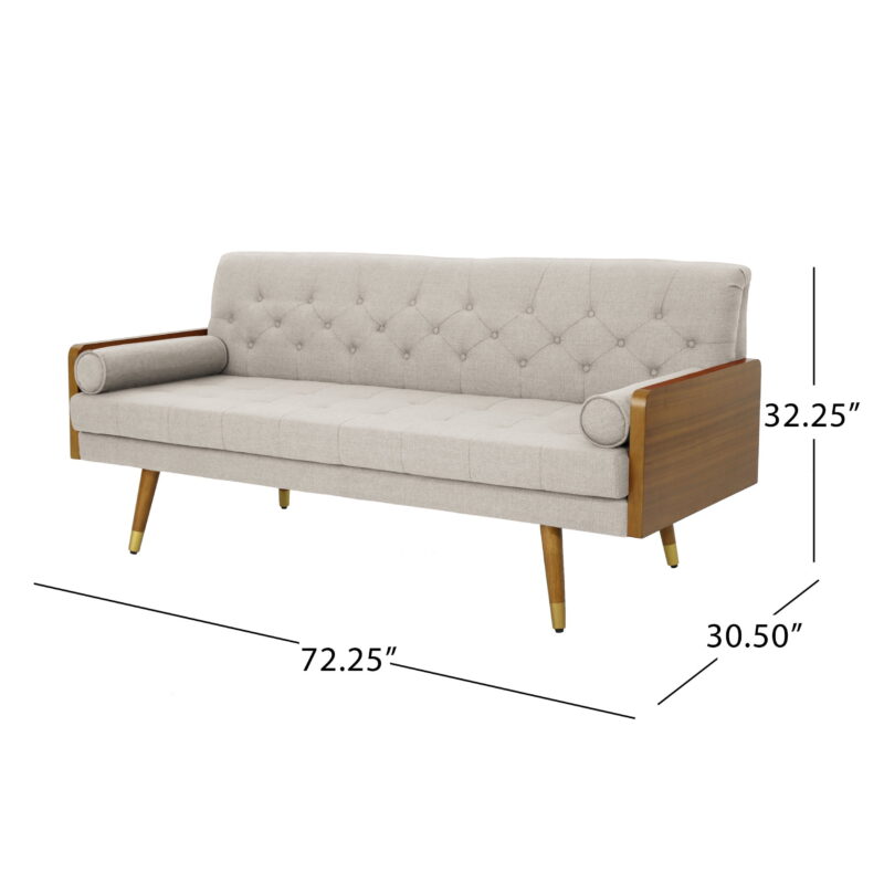 Noble House Orlando Mid Century Modern Tufted Fabric Sofa, Beige - Image 3