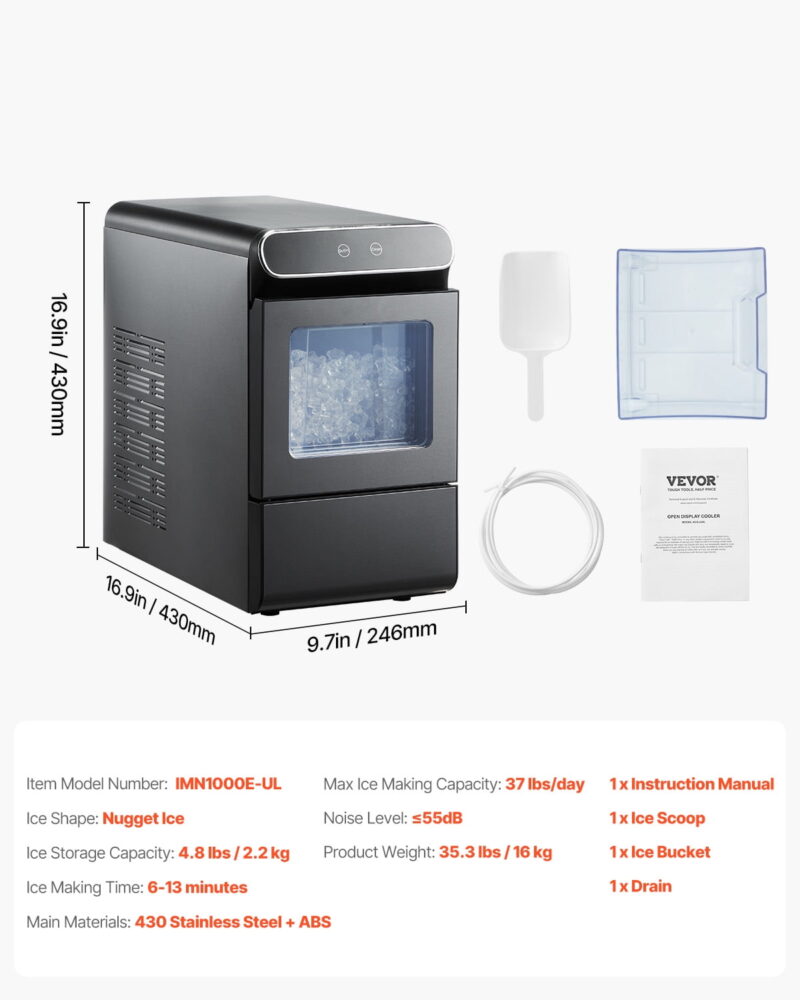 KFFKFF Nugget Ice Maker Countertop Portable Countertop Ice Maker 37lbs/24H Self-Cleaning with Ice Scoop & Drip Tray - Image 6