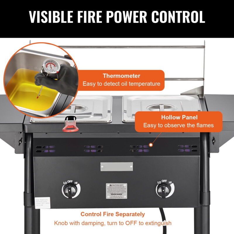 KFFKFF Cookware Outdoor Propane Fryer 16 qt Dual Burner Commercial Deep Fryer, Stainless Steel - Image 4