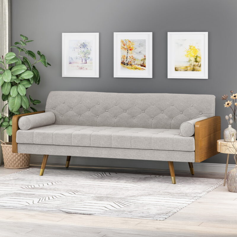 Noble House Orlando Mid Century Modern Tufted Fabric Sofa, Beige - Image 2