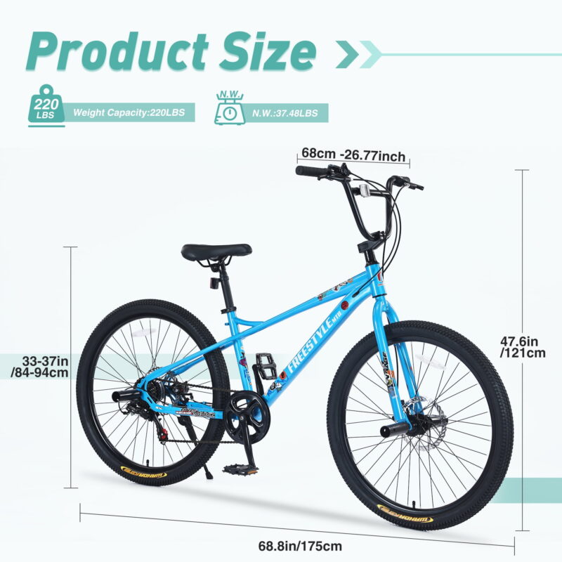 Aukfa 26" Freestyle BMX Bikes,Kids Mountain Bike for Boys Girls,Shimano 7 Speed,Double Disc Brakes,Blue - Image 3