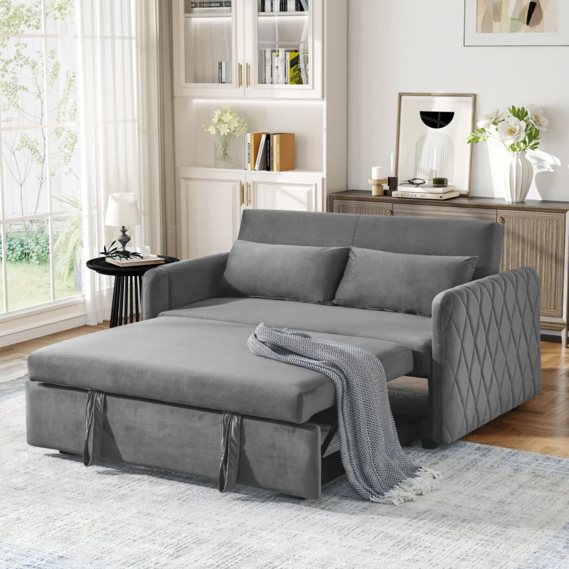 Lunale Convertible Futon Sofa Bed for Living Room, Modern Upholstered Loveseat Sleeper in Gray - Image 2