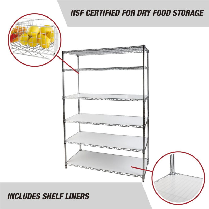 Hyper Tough 6-Tier Wire Storage Shelves with Liners, 48" W x 18" D x 72" H, 3600 lb Load Capacity, Chrome - Image 6