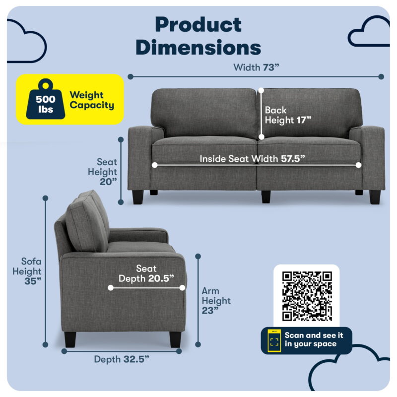 Serta Palisades 73" Track Arm Sofa with Removable Covers Gray - Image 2