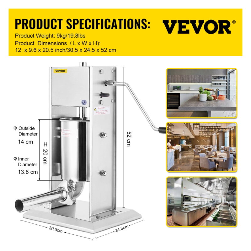 BENTISM 3L Manual Sausage Stuffer Maker Meat Filler Machine Stainless Steel - Image 4