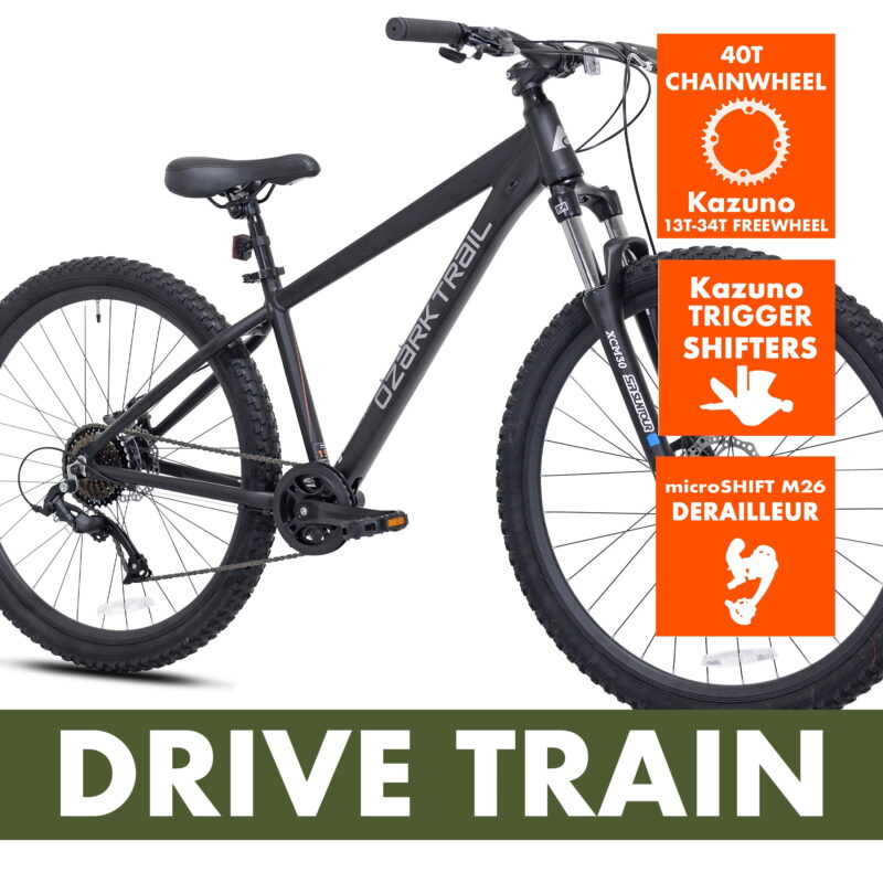 Ozark Trail 27.5" Vibe Mountain Bicycle, Small Frame, Fits Riders 5'0" - 5'6", Black, Adult, Unisex - Image 7