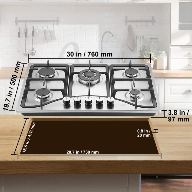 BENTISM Gas Cooktop Stove Top 30 inch Max 12250BTU 5 Burners Built-in LPG/NG Convertible - Image 3