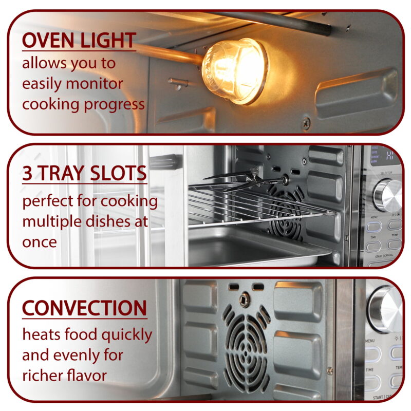 MegaChef 25 Quart Digital Electric French Door Multi-Function Counter Top Oven with Rotisserie Set - Image 6