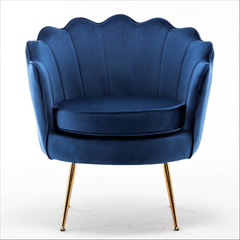 US Pride Furniture Cavett 28.3" Wide Velvet Barrel Chair with Gold Metal Legs, Navy Blue - Image 2