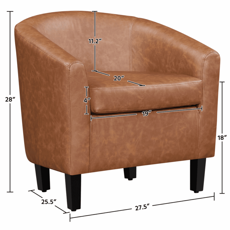 Renwick Faux Leather Barrel Accent Chair for Living Room, Set of 2, Brown - Image 6