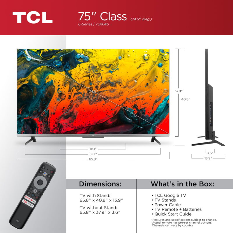 TCL 75" Class 6-Series 4K QLED Dolby Vision HDR Smart Google TV - 75R646 - Image 4