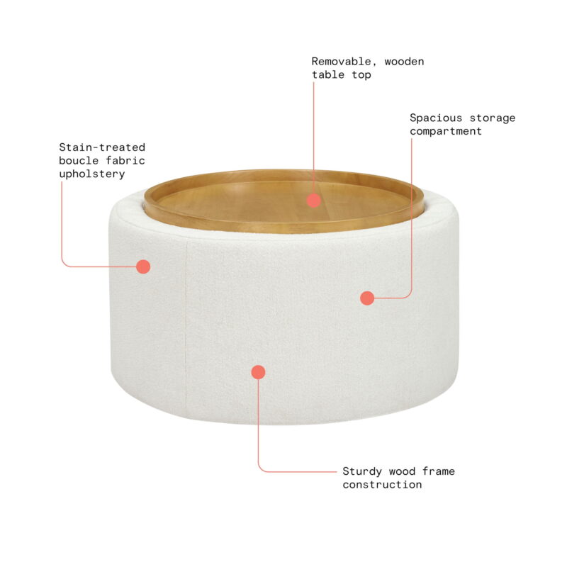 Beautiful Drew Stowaway Coffee Table with Storage by Drew Barrymore, Cream - Image 4