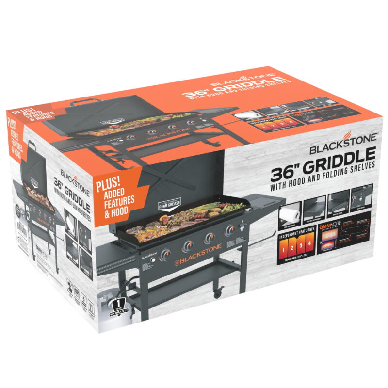 Blackstone Original 4-Burner 36" Propane Omnivore Outdoor Griddle with Hood and Folding Side Shelves - Image 4