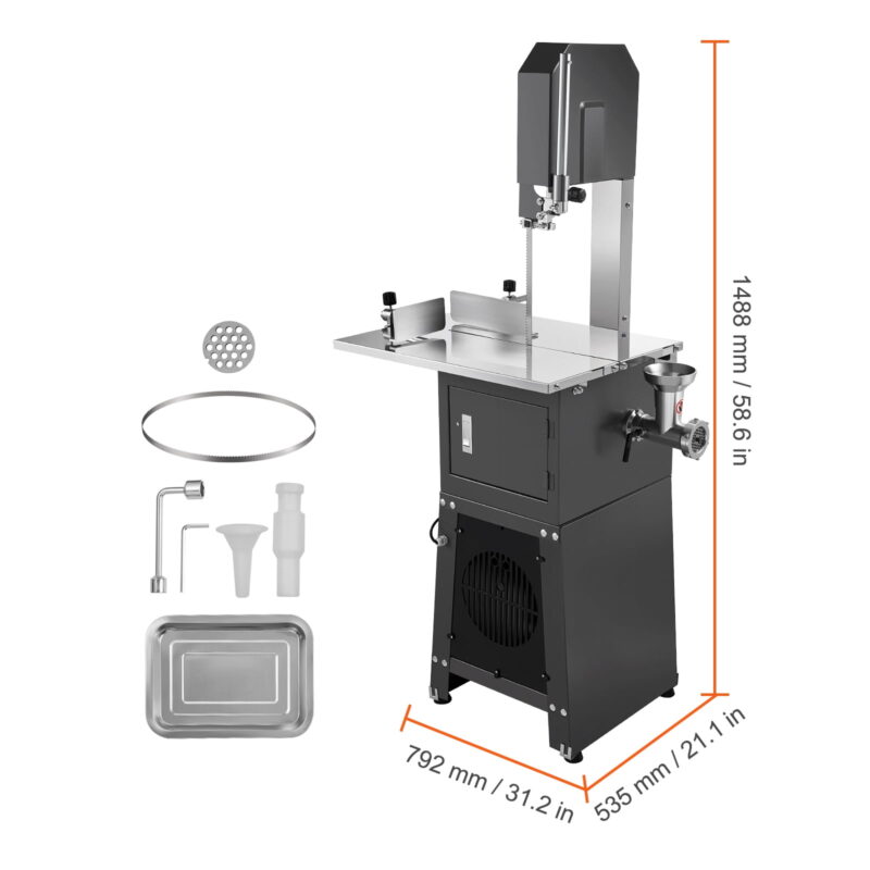 KFFKFF Electric Meat Cutting Band Saw and Grinder Electric Bone Saw, 550W Stainless Vertical Cutter, 19.1"x15" Table, Cuts 7.09" Thick - Image 4