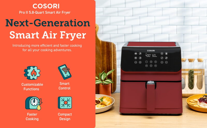 COSORI Pro II 5.8-Quart Smart Air Fryer, 12-in-1, Walmart Exclusive Bonus, Voice Control, Red - Image 5