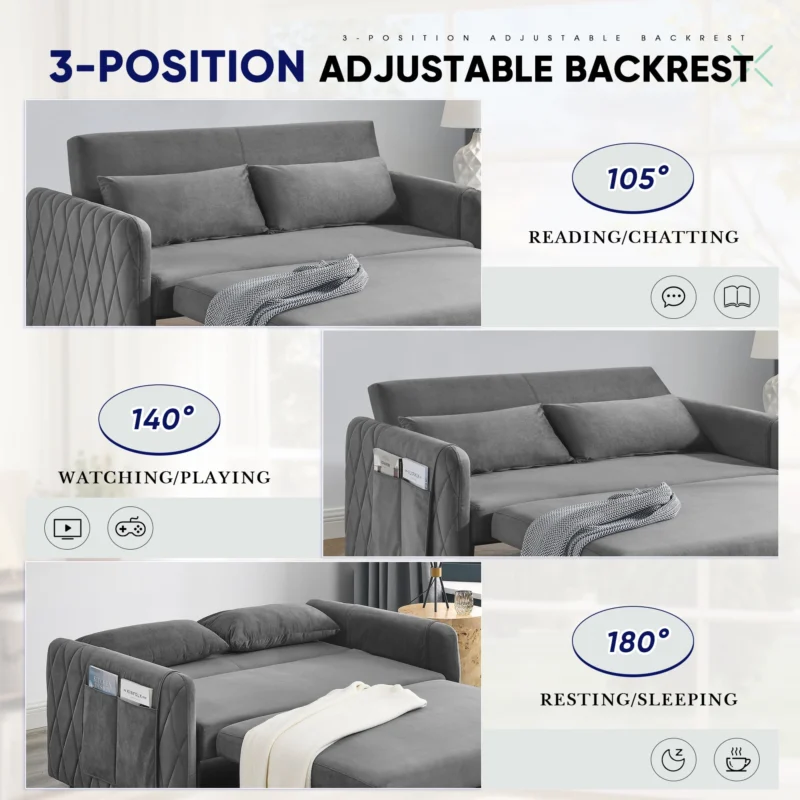 Lunale Convertible Futon Sofa Bed for Living Room, Modern Upholstered Loveseat Sleeper in Gray - Image 4