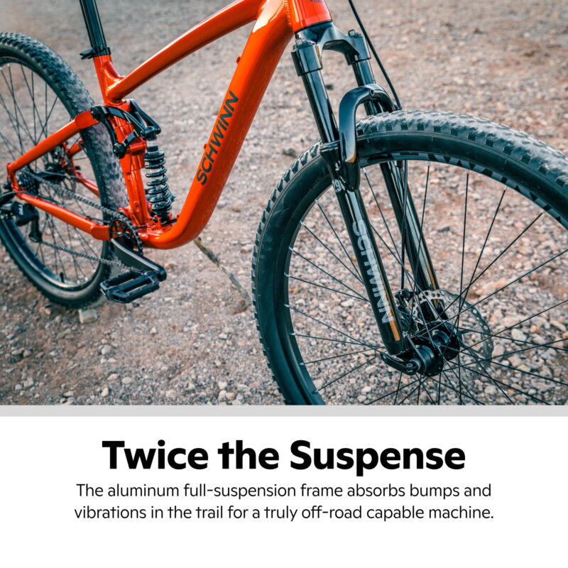 Schwinn Axum Adult Unisex 29in. Mountain Bike, Full Suspension, Orange Bicycle - Image 7