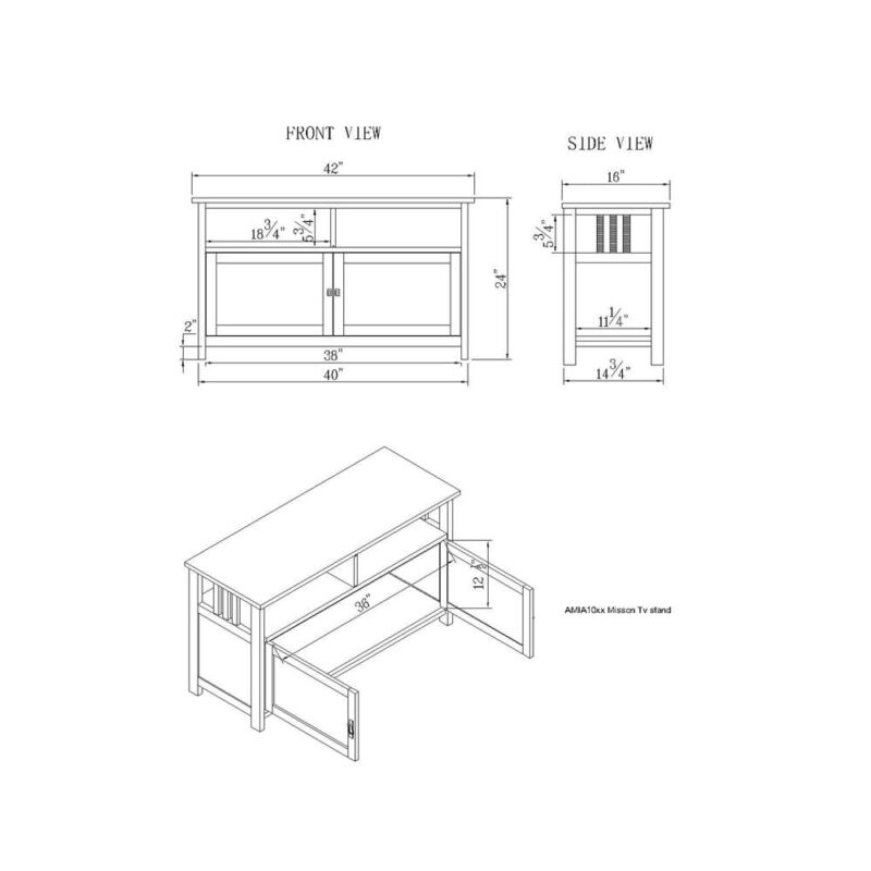 Alaterre Furniture Mission TV Stand w/Open Shelf & 2 Glass Doors, Cherry - Image 5