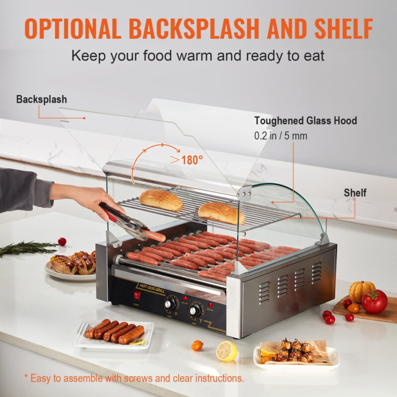 KFFKFF Backsplash Shelf 1650W Electric 30 Hot Dog 11 Roller Grill Cooker Machine - Image 4