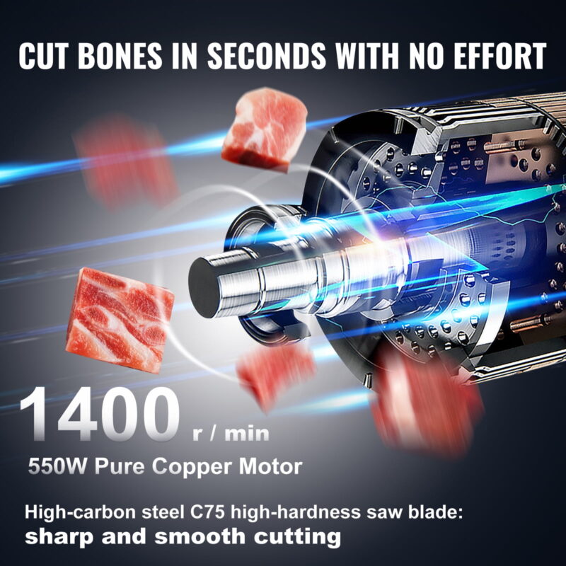 KFFKFF Electric Meat Cutting Band Saw and Grinder Electric Bone Saw, 550W Stainless Vertical Cutter, 19.1"x15" Table, Cuts 7.09" Thick - Image 6