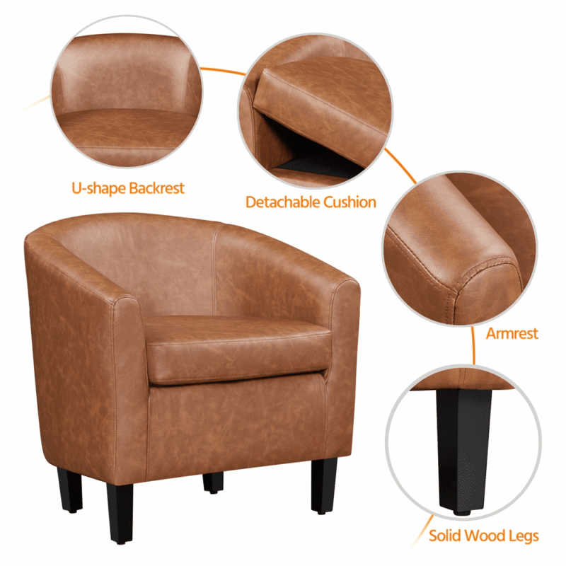 Renwick Faux Leather Barrel Accent Chair for Living Room, Set of 2, Brown - Image 5