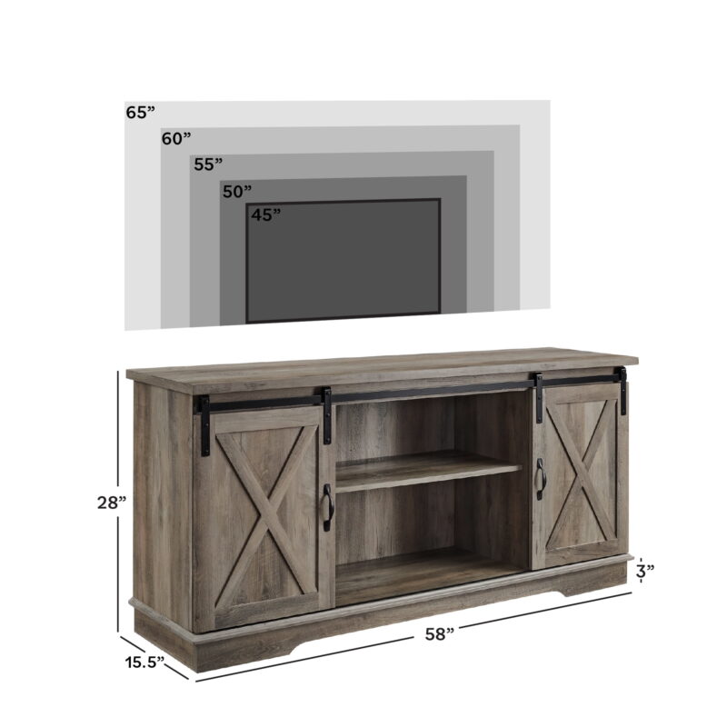 Walker Edison Sliding Farmhouse Barn Door TV Stand for TVs up to 65", Grey Wash - Image 6