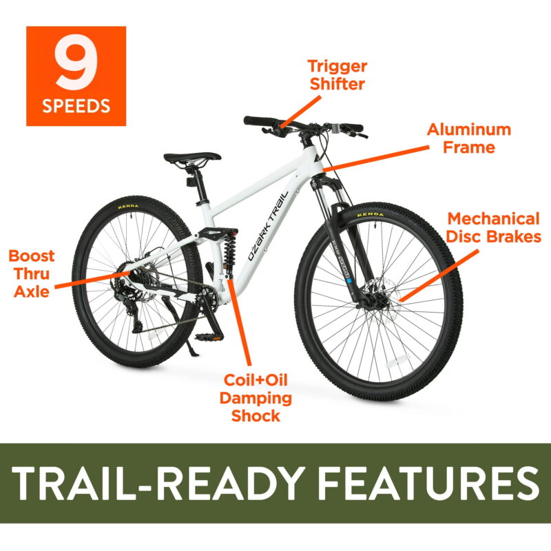 Ozark Trail FS.2 Slalom Full Suspension Mountain Bike, 29" Wheels, Small Frame, Fits Riders 5'1" - 5'5", Off-White, Adult - Image 5