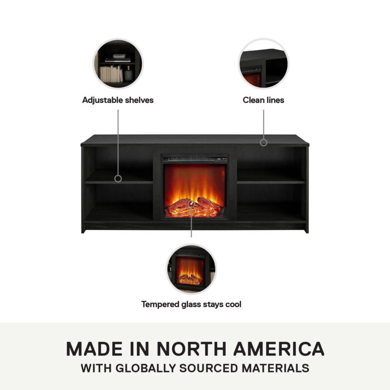 Mainstays Fireplace TV Stand for TVs up to 65", Black Oak - Image 4