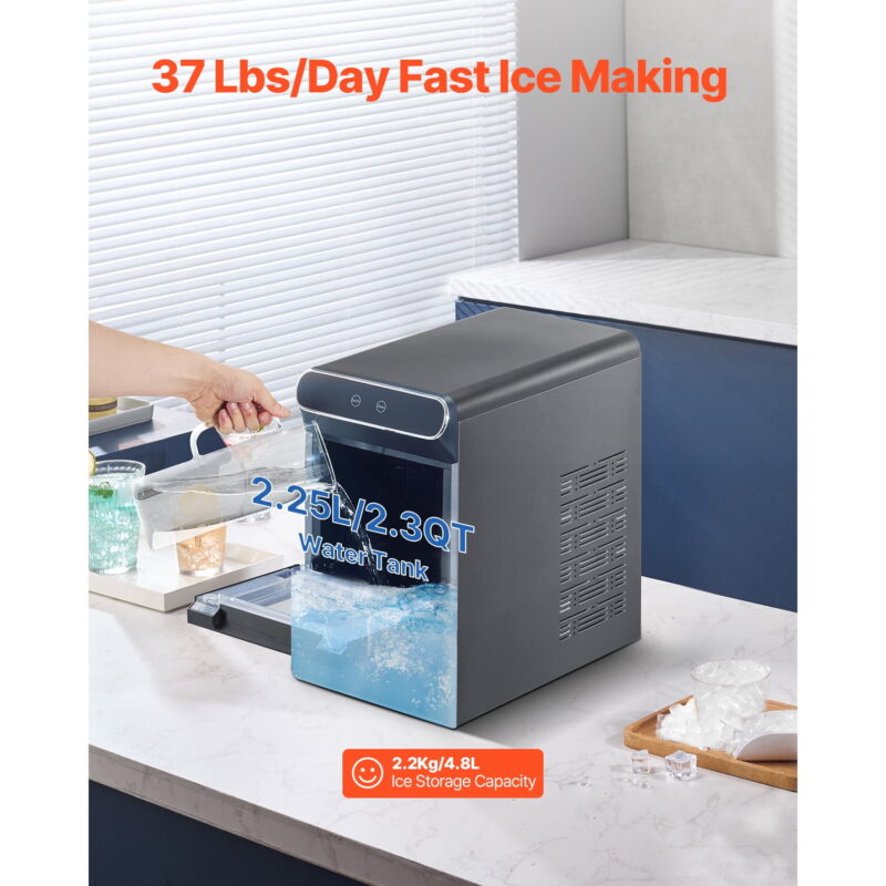KFFKFF Nugget Ice Maker Countertop Portable Countertop Ice Maker 37lbs/24H Self-Cleaning with Ice Scoop & Drip Tray - Image 3