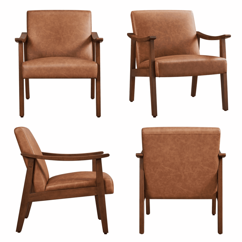Renwick Mid-Century Modern Faux Leather Accent Chair, Set of 2, Brown - Image 2
