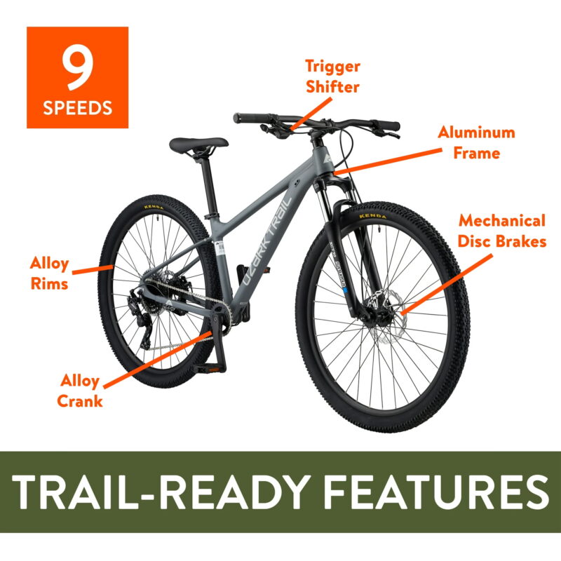 29" Ozark Trail Ridge Mountain Bike, Small Frame, Fits Riders 5'0" - 5'6", Gray, Adult, Unisex - Image 7