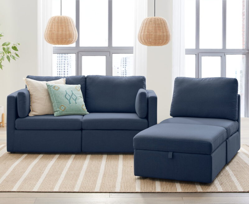 Better Homes & Gardens Modular Sectional Sofa with Storage Ottoman, Blue - Image 3