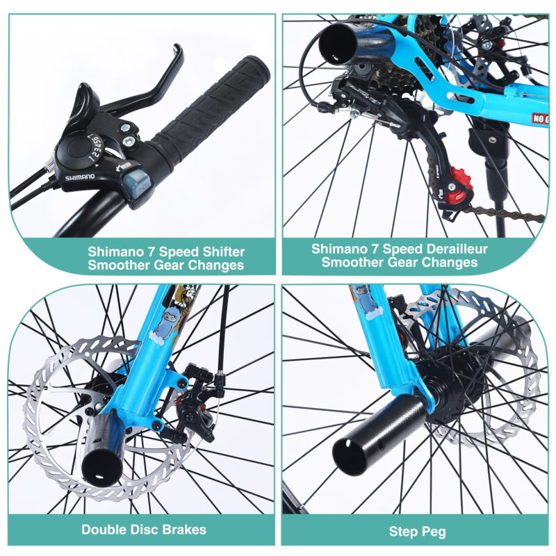 Aukfa 26" Freestyle BMX Bikes,Kids Mountain Bike for Boys Girls,Shimano 7 Speed,Double Disc Brakes,Blue - Image 5