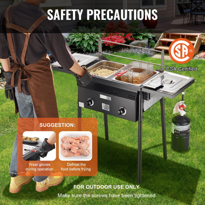 KFFKFF Cookware Outdoor Propane Fryer 16 qt Dual Burner Commercial Deep Fryer, Stainless Steel - Image 7