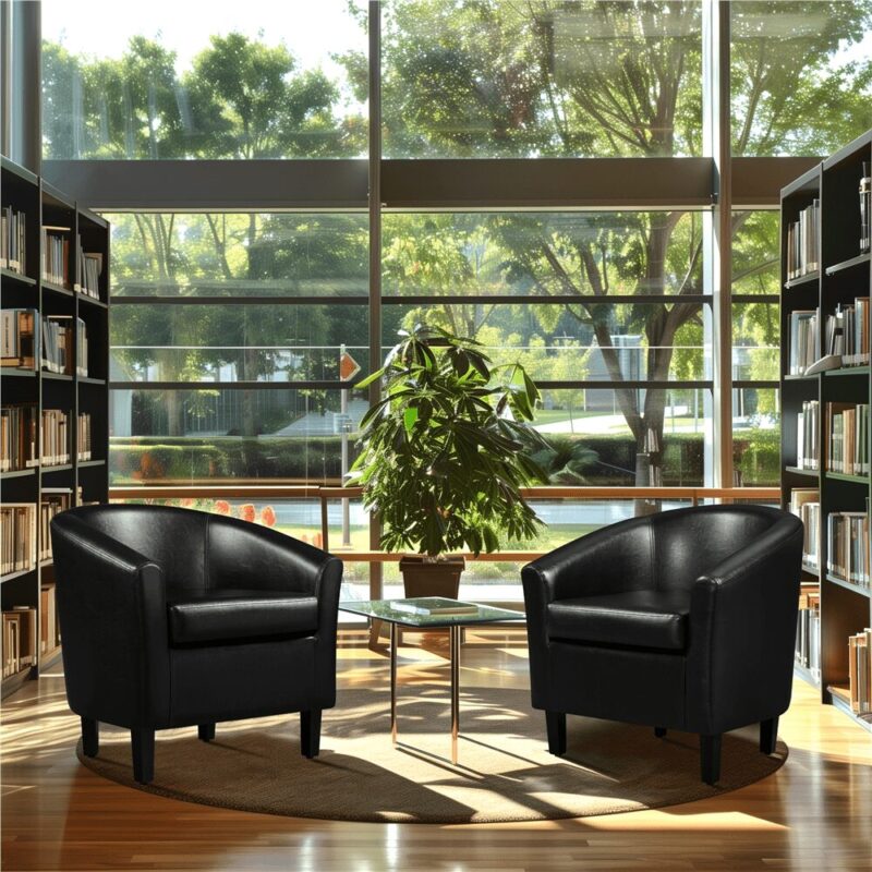 Renwick Faux Leather Barrel Accent Chair for Living Room, Set of 2, Black - Image 7