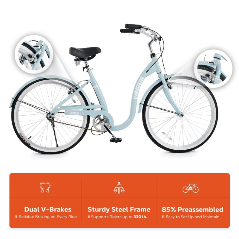 VIRIBUS Beach Cruiser Bike 24" City Commute Bike with Single Speed Dusty Blue - Image 4