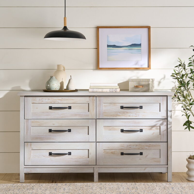 Better Homes & Gardens Modern Farmhouse 6-Drawer Dresser, Rustic White Finish - Image 5