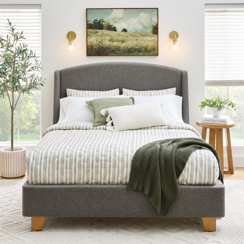 Better Homes & Gardens Windsor Platform Bed with Wingback Headboard, Queen, Gray Boucle - Image 7