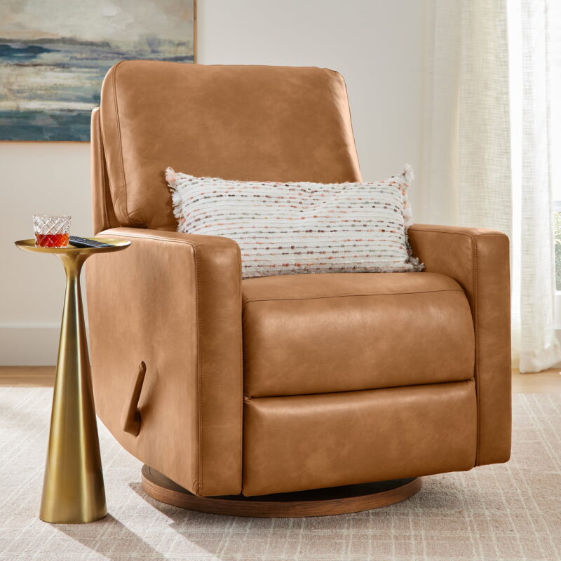 Better Homes & Gardens Modern Farmhouse Glider Recliner, Camel Faux Leather - Image 5