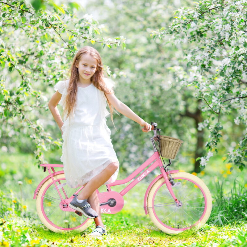 Aukfa 20 inch Girls Bikes, Beach Cruiser Bike Children's Bicycle with Basket for Girls Youth, Pink - Image 4
