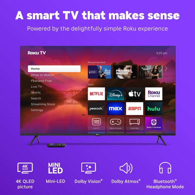 Roku Smart TV 2025 – 55-Inch Plus Series, 4K QLED Mini-LED TV – Roku TV with Enhanced Voice Remote - Image 5