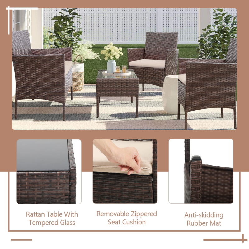 Lacoo 4 Pieces Outdoor Patio Furniture Sets Rattan Chair Wicker Set for Backyard Porch Garden Poolside Balcony - Image 4
