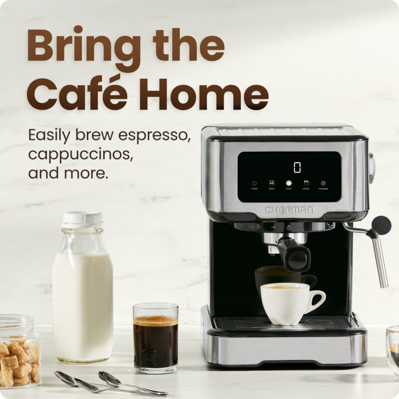 Chefman CraftBrew Espresso Machine w/ Steam Wand and Touch Controls – Stainless Steel - Image 4