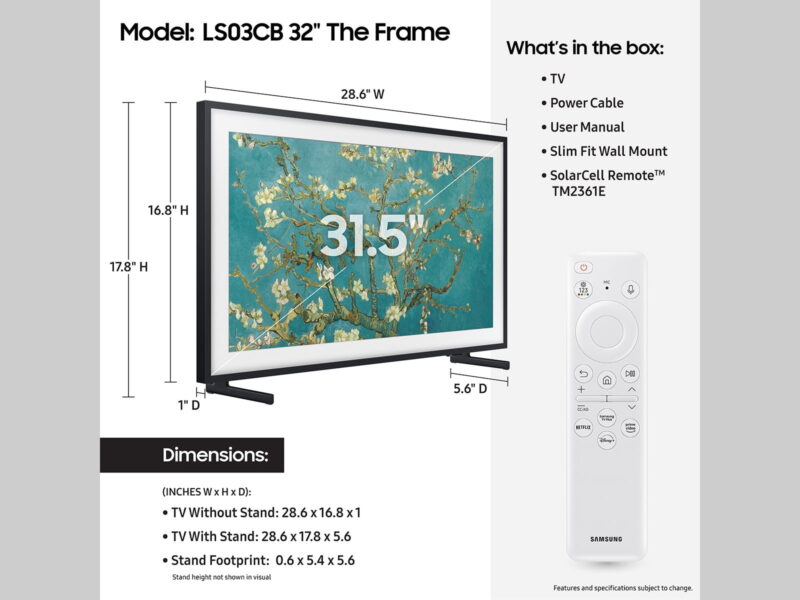 SAMSUNG 32" Class LS03B The Frame QLED HDR Smart TV - QN32LS03CBFXZA - Image 3
