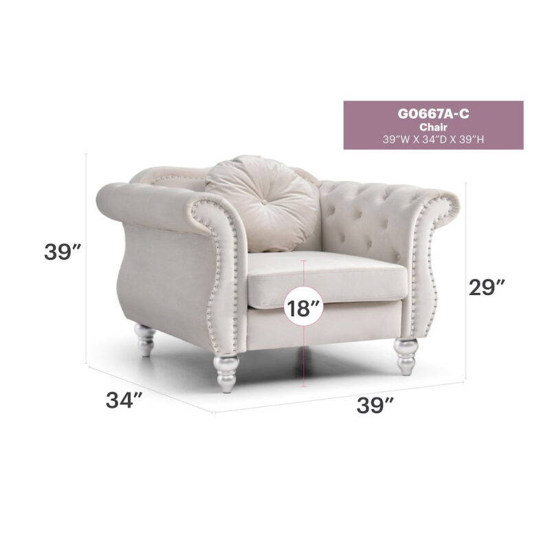 Glory Furniture Hollywood Accent Chair in Ivory Color - Image 3