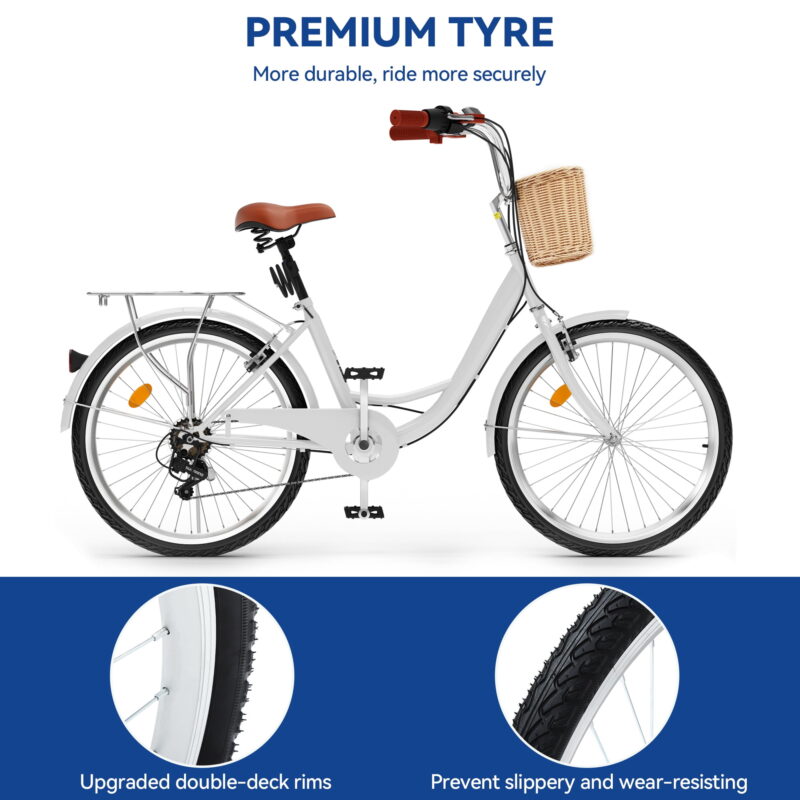 Uforic 26" 7-Speed Beach Cruiser Bike for Adults  – Adjustable Seat in White - Image 2