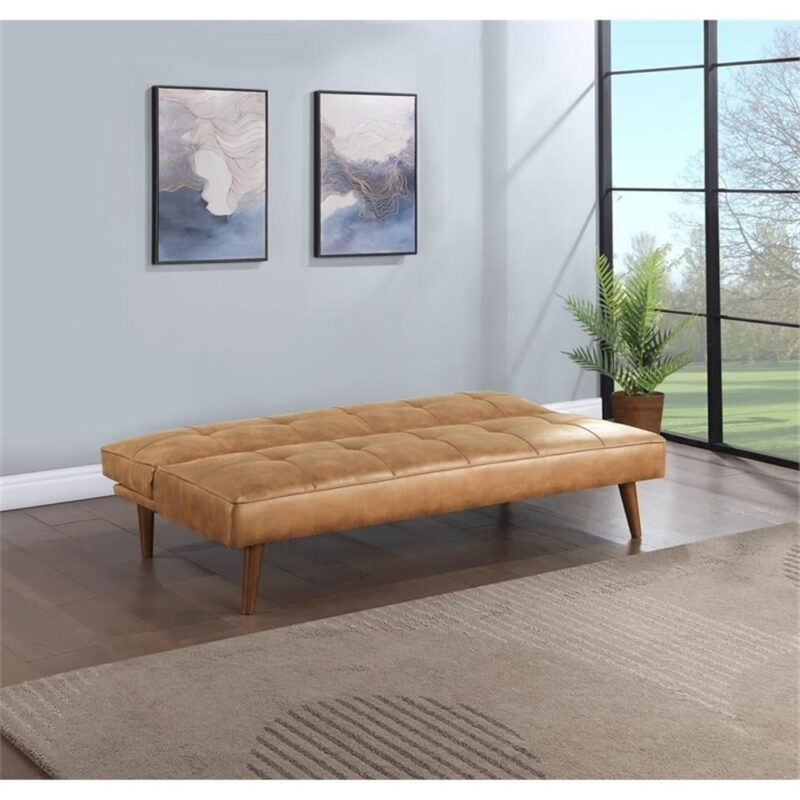 Coaster Jenson Faux Leather Tufted Convertible Sofa Bed Saddle Brown - Image 3